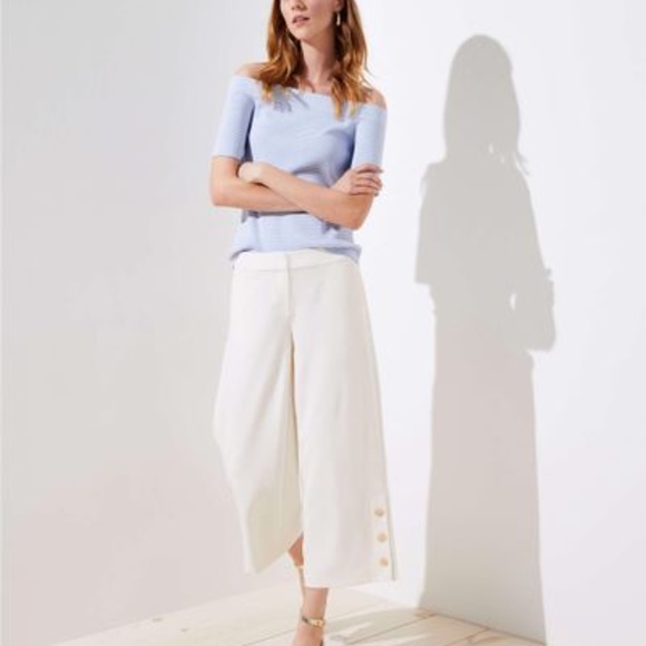 Loft Button Cuff Wide Leg Pants Size 4 - Picture 2 of 14
